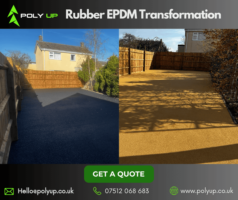 Before and after: See the remarkable transformation of a surface with our durable rubber surfacing solution. From worn-out to safe and vibrant, experience the difference!